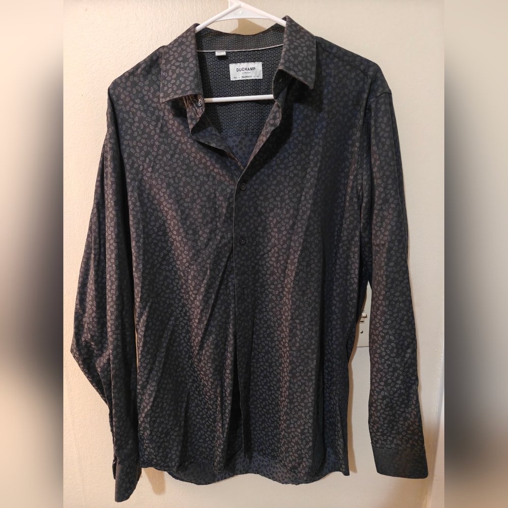Duchamp London Men's Tailored Fit Dress Shirt 16 41 Paisley Black Grey